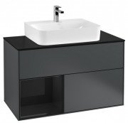 Тумба под раковину Villeroy & Boch Finion 100х50,1 см с подсветкой МДФ темно-синий матовый лак/глянцевый черный лак/стекло черное матовое G112PHHG