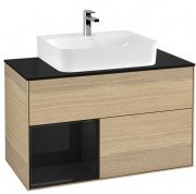 Тумба под раковину Villeroy & Boch Finion 100х50,1 см с подсветкой ДСП шпон дуба/глянцевый черный лак/стекло черное матовое G112PHPC