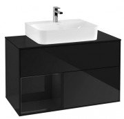 Тумба під раковину Villeroy & Boch Finion 100х50,1 см з підсвічуванням глянцевий МДФ чорний лак/скло чорне матове G112PHPH