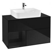 Тумба под раковину Villeroy & Boch Finion 100х50,1 см с подсветкой МДФ глянцевый черный лак/стекло черное матовое G112PHPH