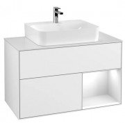 Тумба під раковину Villeroy & Boch Finion 100х50,1 см з підсвічуванням МДФ білий глянцевий лак/скло біле матове F121GFGF