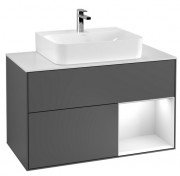 Тумба под раковину Villeroy & Boch Finion 100х50,1 см с подсветкой МДФ антрацит матовый лак/глянцевый белый лак/стекло белое матовое F121GFGK