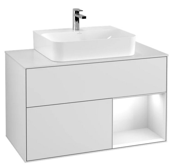 Тумба під раковину Villeroy & Boch Finion 100х50,1 см із підсвічуванням МДФ білий матовий лак/глянцевий білий лак/скло біле матове F121GFMT