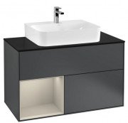 Тумба под раковину Villeroy & Boch Finion 100х50,1 см с подсветкой МДФ темно-синий матовый лак/песок матовый лак/стекло черное матовое G112HHHG