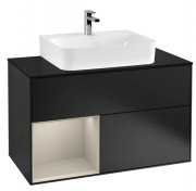 Тумба під раковину Villeroy & Boch Finion 100х50,1 см з підсвічуванням МДФ чорний матовий лак/пісок матовий лак/скло чорне матове G112HHPD