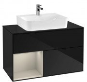 Тумба под раковину Villeroy & Boch Finion 100х50,1 см с подсветкой МДФ глянцевый черный лак/песок матовый лак/стекло черное матовое G112HHPH