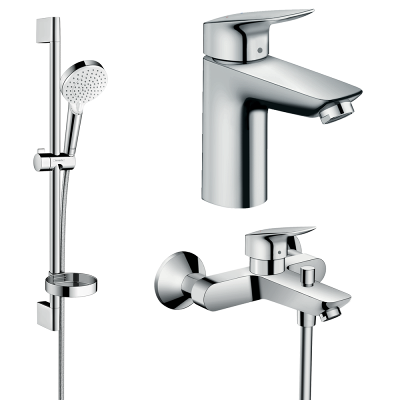 Комплект змішувачів для ванної Hansgrohe Logis 3 в 1 з душовим набором хром 1082019