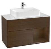 Тумба под раковину Villeroy & Boch Finion 100х50,1 см с подсветкой МДФ грецкого ореха/стекло белое матовое F121GNGN