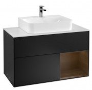 Тумба под раковину Villeroy & Boch Finion 100х50,1 см с подсветкой МДФ черный матовый лак/шпон грецкого ореха/стекло белое матовое F121GNPD