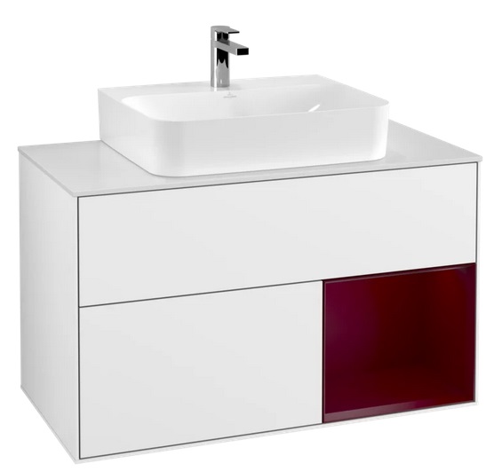 Тумба под раковину Villeroy & Boch Finion 100х50,1 см с подсветкой МДФ глянцевый белый лак/пион матовый лак/стекло белое матовое F121HBGF