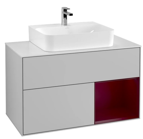 Тумба под раковину Villeroy & Boch Finion 100х50,1 см с подсветкой МДФ светло-серый матовый лак/пион матовый лак/стекло белое матовое F121HBGJ