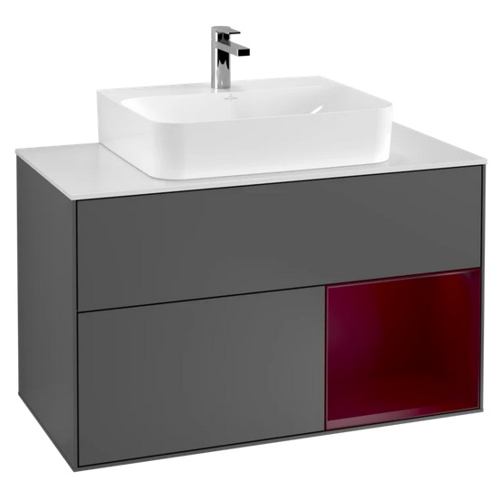 Тумба під раковину Villeroy & Boch Finion 100х50,1 см з підсвічуванням МДФ антрацит матовий лак/півон матовий лак/скло біле матове F121HBGK