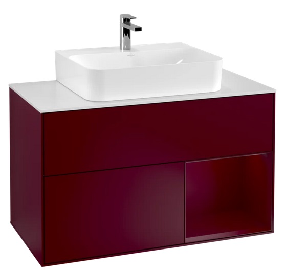 Тумба под раковину Villeroy & Boch Finion 100х50,1 см с подсветкой МДФ пион матовый лак/стекло белое матовое F121HBHB