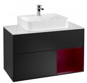 Тумба под раковину Villeroy & Boch Finion 100х50,1 см с подсветкой МДФ черный матовый лак/пион матовый лак/стекло белое матовое F121HBPD