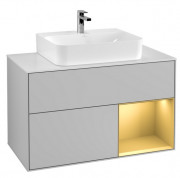 Тумба под раковину Villeroy & Boch Finion 100х50,1 см с подсветкой МДФ светло-серый матовый лак/золотой матовый лак/стекло белое матовое F121HFGJ