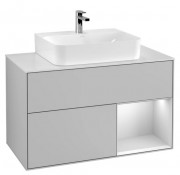 Тумба под раковину Villeroy & Boch Finion 100х50,1 см с подсветкой МДФ светло-серый матовый лак/белый матовый лак/стекло белое матовое F121MTGJ