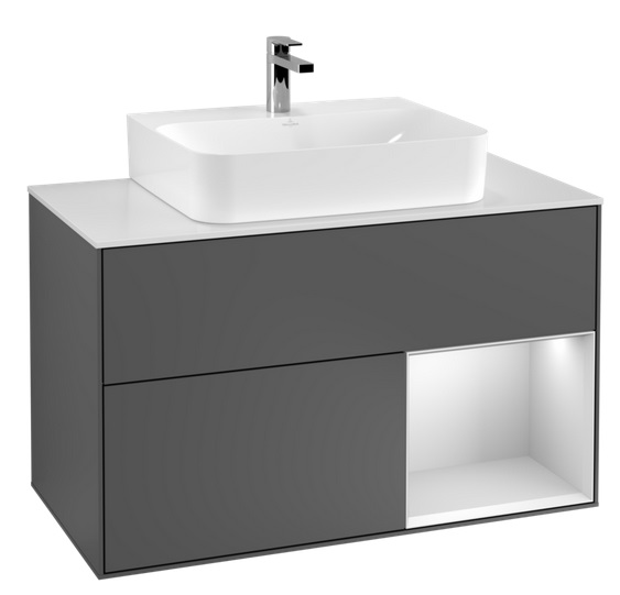 Тумба під раковину Villeroy & Boch Finion 100х50,1 см із підсвічуванням МДФ антрацит матовий лак/білий матовий лак/скло біле матове F121MTGK