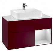 Тумба под раковину Villeroy & Boch Finion 100х50,1 см с подсветкой МДФ пион матовый лак/белый матовый лак/стекло белое матовое F121MTHB