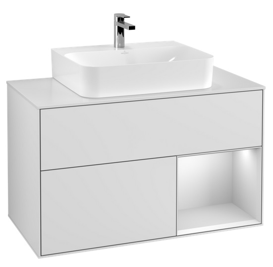 Тумба під раковину Villeroy & Boch Finion 100х50,1 см із підсвічуванням МДФ білий матовий лак/скло біле матове F121MTMT