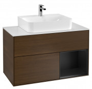 Тумба под раковину Villeroy & Boch Finion 100х50,1 см с подсветкой ДСП шпон грецкого ореха/черный матовый лак/стекло белое матовое F121PDGN