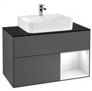 Тумба под раковину Villeroy & Boch Finion 100х50,1 см с подсветкой МДФ антрацит матовый лак/глянцевый белый лак/стекло черное матовое F122GFGK