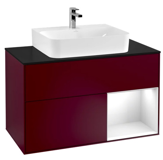 Тумба под раковину Villeroy & Boch Finion 100х50,1 см с подсветкой МДФ пион матовый лак/глянцевый белый лак/стекло черное матовое F122GFHB