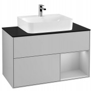 Тумба под раковину Villeroy & Boch Finion 100х50,1 см с подсветкой МДФ светло-серый матовый лак/стекло черное матовое F122GJGJ