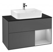 Тумба под раковину Villeroy & Boch Finion 100х50,1 см с подсветкой МДФ антрацит матовый лак/светло-серый матовый лак/стекло черное матовое F122GJGK