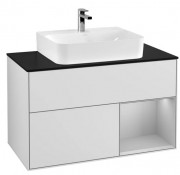 Тумба под раковину Villeroy & Boch Finion 100х50,1 см с подсветкой МДФ белый матовый лак/светло-серый матовый лак/стекло черное матовое F122GJMT