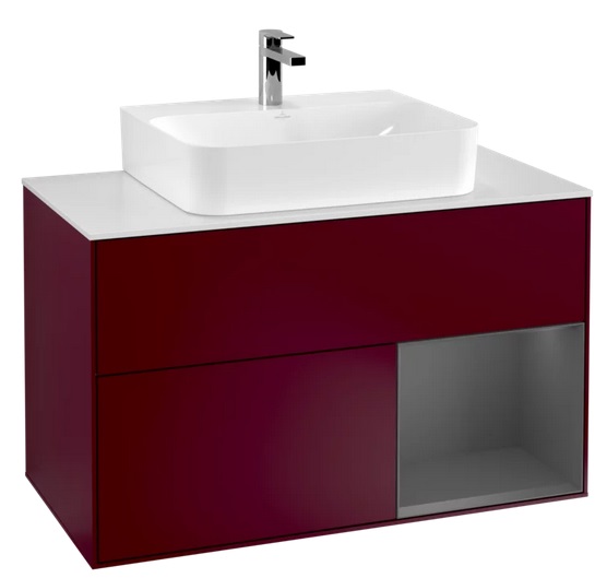 Тумба під раковину Villeroy & Boch Finion 100х50,1 см з підсвічуванням МДФ півонія матовий лак/антрацит матовий лак/скло біле матове F121GKHB