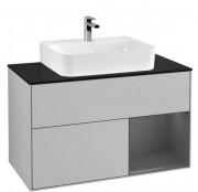 Тумба под раковину Villeroy & Boch Finion 100х50,1 см с подсветкой МДФ светло-серый матовый лак/антрацит матовый лак/стекло черное матовое F122GKGJ