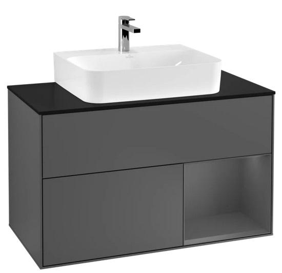 Тумба під раковину Villeroy & Boch Finion 100х50,1 см із підсвічуванням МДФ антрацит матовий лак/скло чорне матове F122GKGK