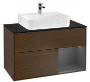 Тумба під раковину Villeroy & Boch Finion 100х50,1 см з підсвічуванням ДСП шпон волоського горіха/антрацит матовий лак/скло чорне матове F122GKGN