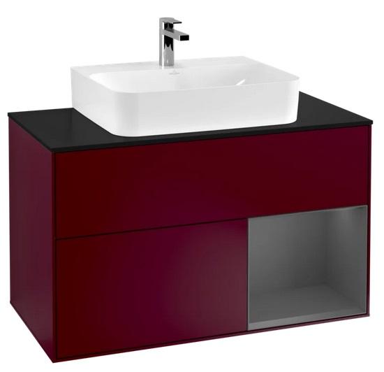 Тумба под раковину Villeroy & Boch Finion 100х50,1 см с подсветкой МДФ пион матовый лак/антрацит матовый лак/стекло черное матовое F122GKHB