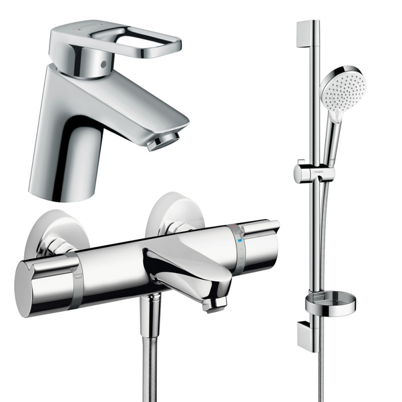 Комплект смесителей для ванной Hansgrohe Logis Loop 3 в 1 с душевым набором хром 1132019