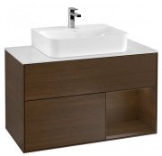 Тумба під раковину Villeroy & Boch Finion 100х50,1 см із підсвічуванням МДФ шпон волоського горіха/скло біле матове F121GNGN