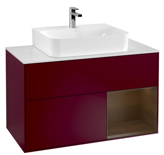 Тумба под раковину Villeroy & Boch Finion 100х50,1 см с подсветкой МДФ пион матовый лак/шпон грецкого ореха/стекло белое матовое F121GNHB