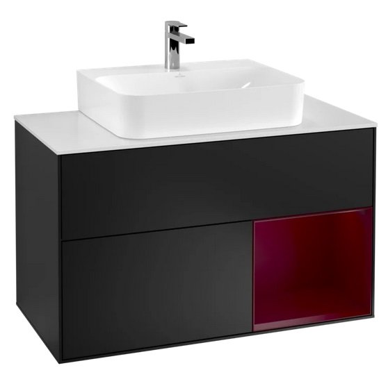 Тумба под раковину Villeroy & Boch Finion 100х50,1 см с подсветкой МДФ черный матовый лак/пион матовый лак/стекло белое матовое F121HBPD