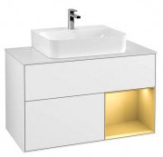 Тумба под раковину Villeroy & Boch Finion 100х50,1 см с подсветкой МДФ глянцевый белый лак/золотой матовый лак/стекло белое матовое F121HFGF