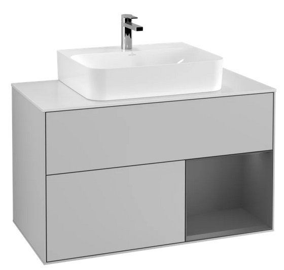 Тумба под раковину Villeroy & Boch Finion 100х50,1 см с подсветкой МДФ светло-серый матовый лак/антрацит матовый лак/стекло белое матовое F121GKGJ