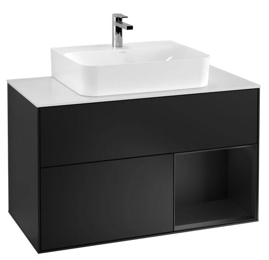 Тумба под раковину Villeroy & Boch Finion 100х50,1 см с подсветкой МДФ черный матовый лак/стекло белое матовое F121PDPD