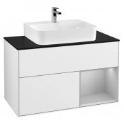 Тумба під раковину Villeroy & Boch Finion 100х50,1 см із підсвічуванням МДФ глянсовий білий лак/світло-сірий матовий лак/скло чорне матове F122GJGF