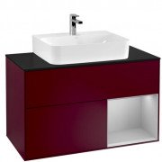 Тумба под раковину Villeroy & Boch Finion 100х50,1 см с подсветкой МДФ пион матовый лак/светло-серый матовый лак/стекло черное матовое F122GJHB