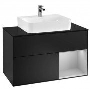 Тумба під раковину Villeroy & Boch Finion 100х50,1 см із підсвічуванням МДФ чорний матовий лак/світло-сірий матовий лак/скло чорне матове F122GJPD