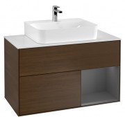 Тумба под раковину Villeroy & Boch Finion 100х50,1 см с подсветкой ДСП шпон грецкого ореха/антрацит матовый лак/стекло белое матовое  F121GKGN