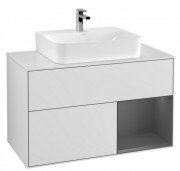 Тумба под раковину Villeroy & Boch Finion 100х50,1 см с подсветкой МДФ белый матовый лак/антрацит матовый лак/стекло белое матовое F121GKMT