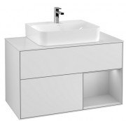 Тумба під раковину Villeroy & Boch Finion 100х50,1 см із підсвічуванням МДФ білий матовий лак/світло-сірий матовий лак/скло біле матове F121GJMT