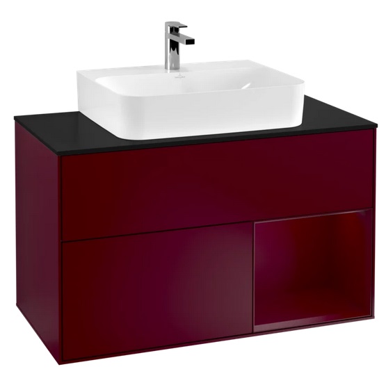 Тумба під раковину Villeroy & Boch Finion 100х50,1 см з підсвічуванням МДФ півонія матовий лак/скло чорне матове F122HBHB