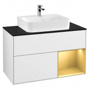 Тумба под раковину Villeroy & Boch Finion 100х50,1 см с подсветкой МДФ глянцевый белый лак/золотой матовый лак/стекло черное матовое F122HFGF