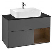 Тумба под раковину Villeroy & Boch Finion 100х50,1 см с подсветкой МДФ антрацит матовый лак/шпон грецкого ореха/стекло черное матовое F122GNGK